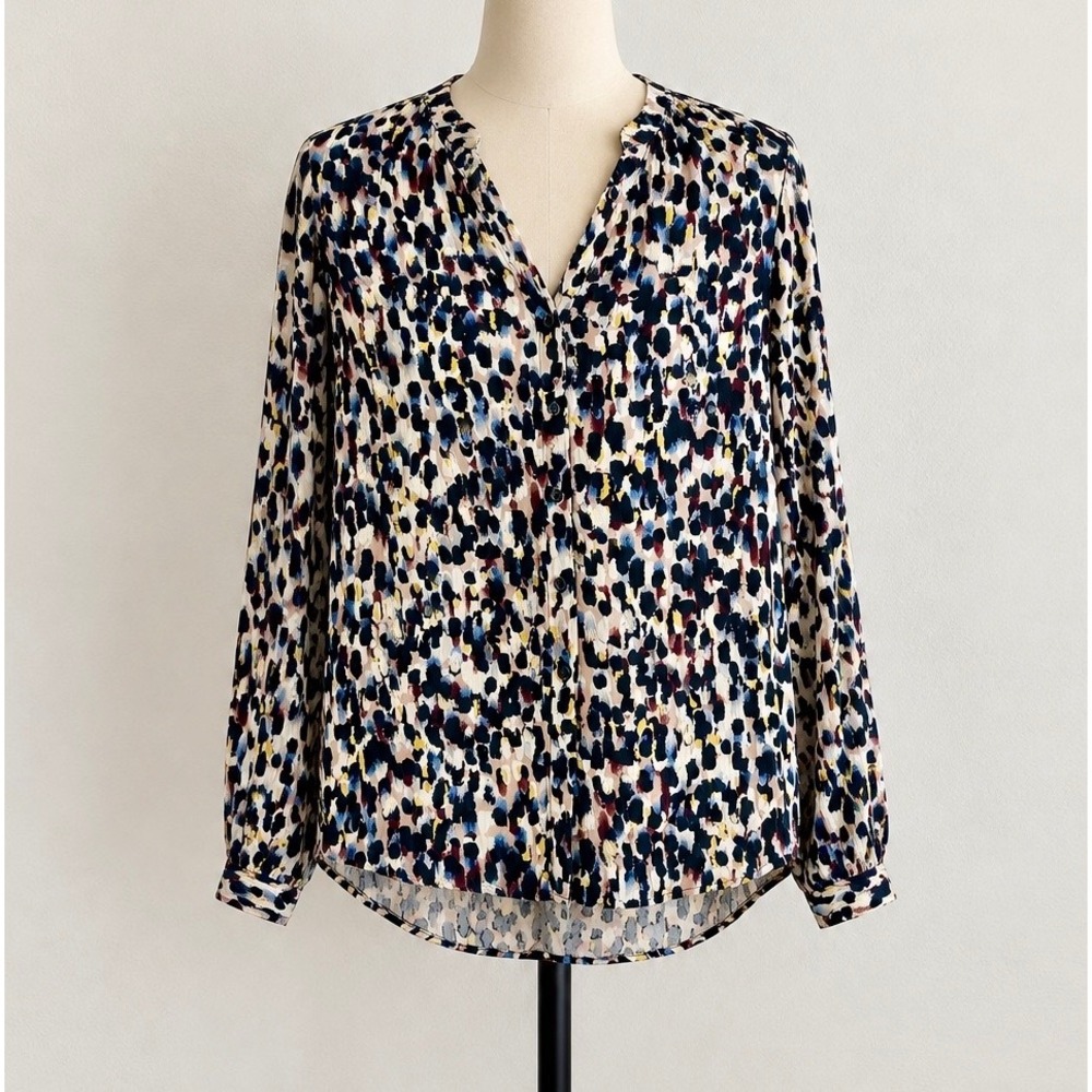Beach Lunch Lounge Blouse Women M Abstract Leopard Boho Artsy Eclectic Office